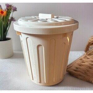 Emruss Beige Cream Miniature Desk Under sink Trash Cans 6'' Tall 5” Diameter Vtg